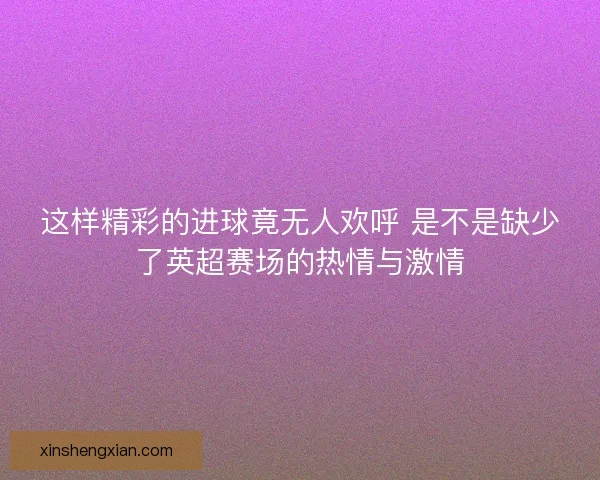 这样精彩的进球竟无人欢呼 是不是缺少了英超赛场的热情与激情